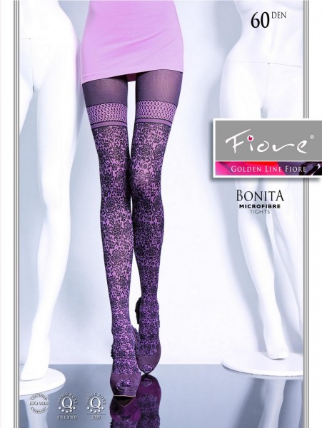 Fiore Bonita Trendige Strumpfhose mit Blumenmuster und Overknee-Look 60 DEN