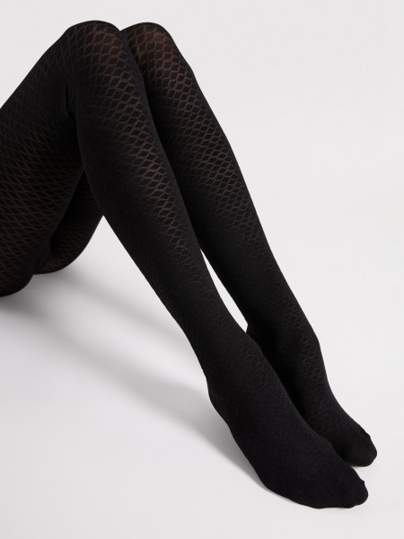 Blickdichte Strumpfhose mit einem zeitlosen, geometrischen Netzmuster von Fiore