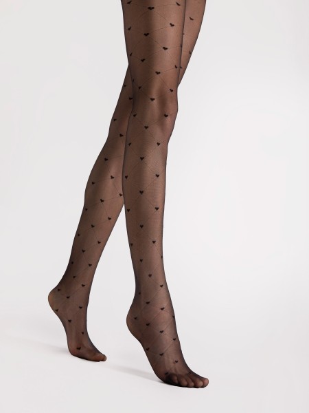 Fiore - Feinstrumpfhose mit Rautenmuster in Netzoptik und Herzchenmotiv