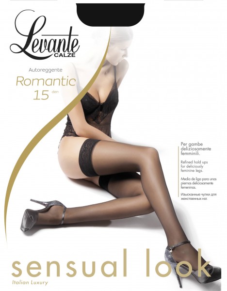 Halterlose Strümpfe mit elegantem Spitzenabchlussband Romantic 15 von Levante