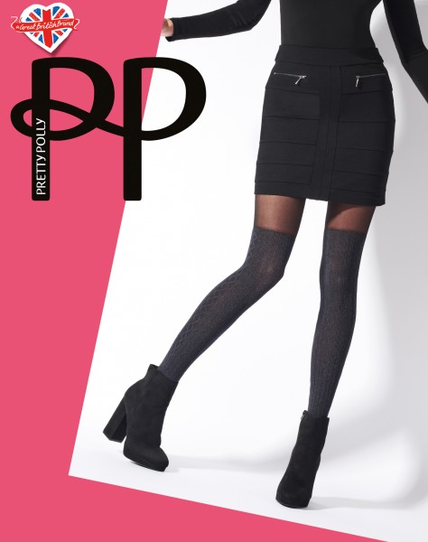 Gemusterte Überkniestrümpfe und Strumpfhose in Einem Marl Cable von Pretty Polly