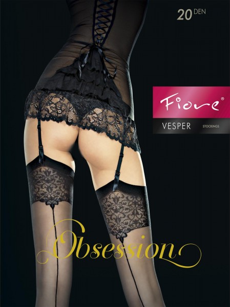 Fiore Obsession - Strapsstrümpfe mit gemustertem Abschluss und stilisierter Naht Vesper