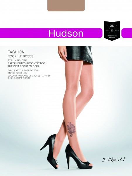 Feinstrumpfhose mit Rosendruck in Tattoo-Optik von Hudson