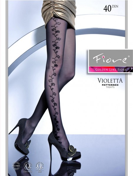 Fiore Elegante Strumpfhose mit Blumenrankenmuster Violetta 40 DEN, grau, Gr. 4