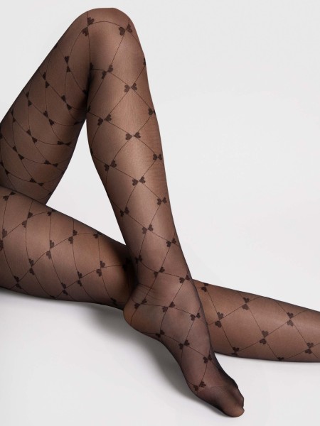 Fiore - Feinstrumpfhose mit Rautenmuster in Netzoptik und Schleifenmotiv