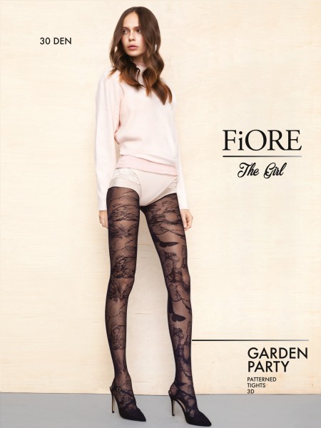 Gemusterte Strumpfhose mit frühlingshaften Motiven Garden Party von Fiore