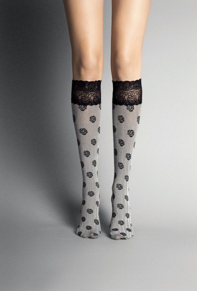 Veneziana Blickdichte Kniestruempfe mit blumigem Muster und Zierband Lisca Pizzo